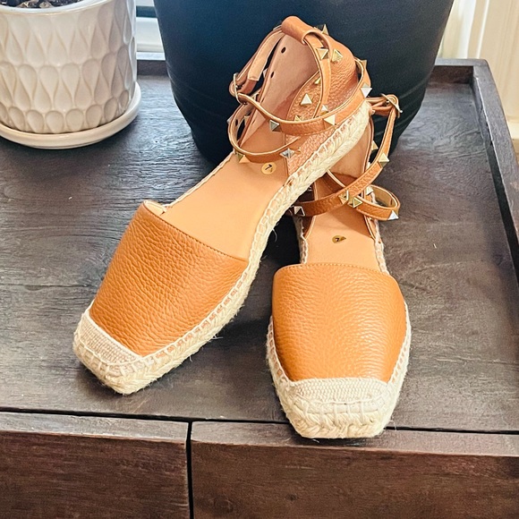 NEW MAYPOL Flat Closed Toe Espadrilles Made In Spain Leather Tan Brown 7.5 - Picture 8 of 13